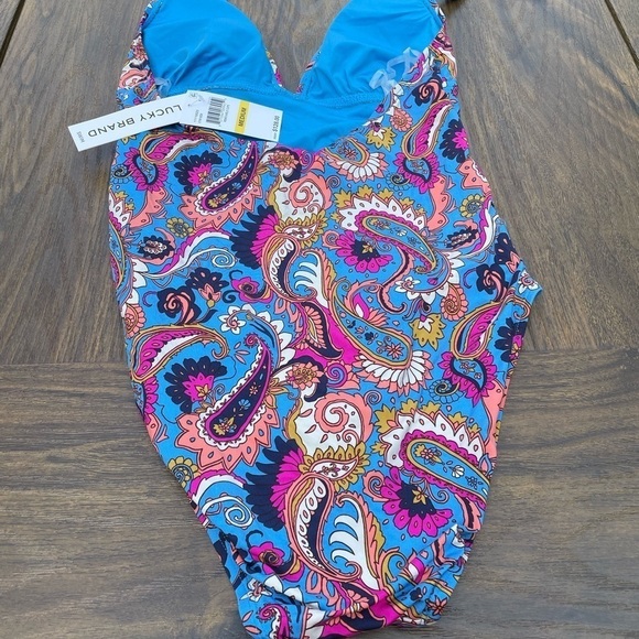 Lucky Brand women’s bathing suit Poolside Charm One-Piece Multi M multi paisley - Picture 4 of 6